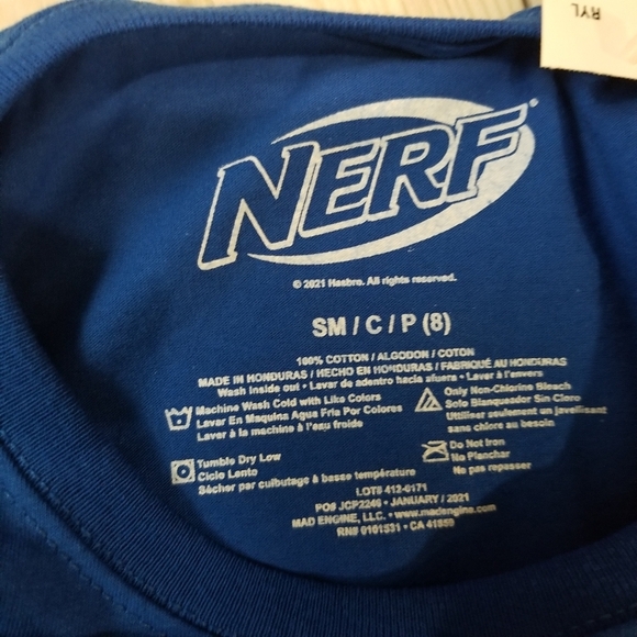 Blue short sleeve Nerf or Nothin shirt Size S (8) NWT - Picture 9 of 13